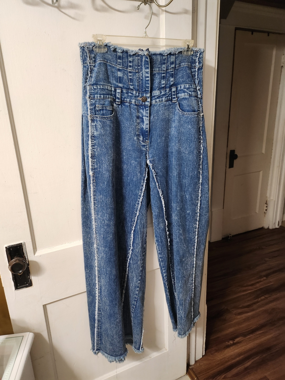 Ashley Stewart Blue High-Waist Flare Jeans with Raw Edge